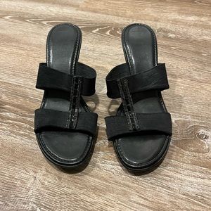 black wedges with jewel detail